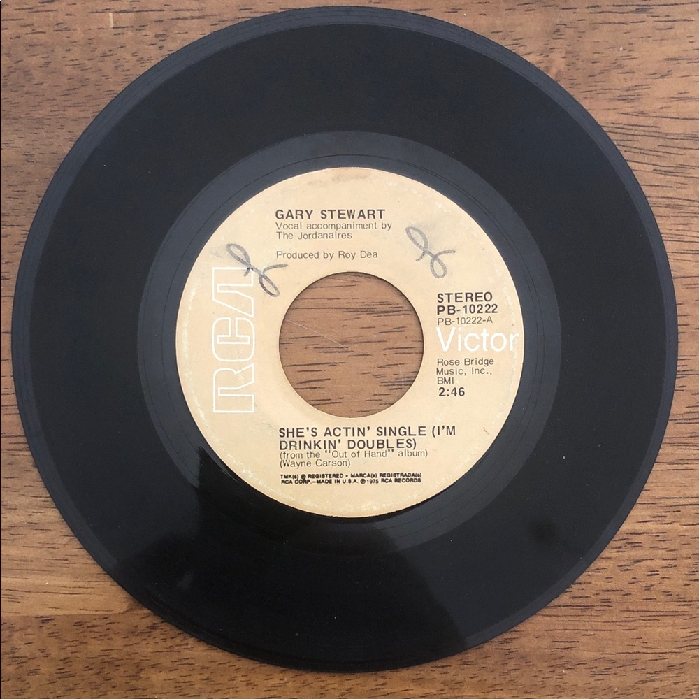 Gary Stewart Vinyl 45 Record She’s Actin’ Single I’m Drinkin’ Doubles